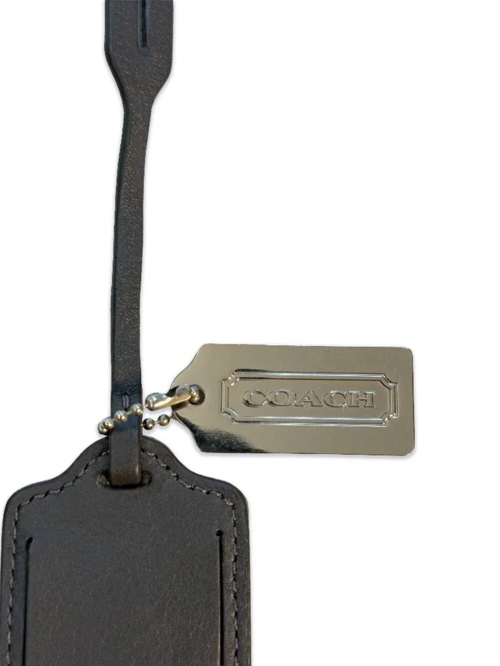 Coach Grey Leather Luggage Bag Tag with Metal Coach Keychain Tag